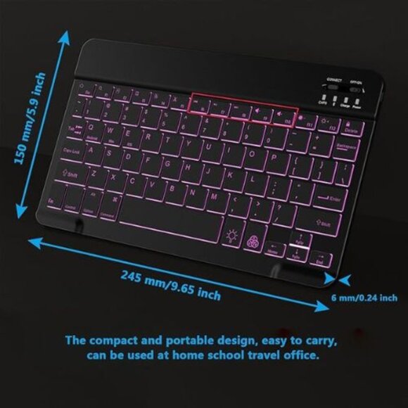 Backlit Bluetooth Keyboard – Small, Portable, Wireless, Rechargeable (Black) - Picture 2 of 3